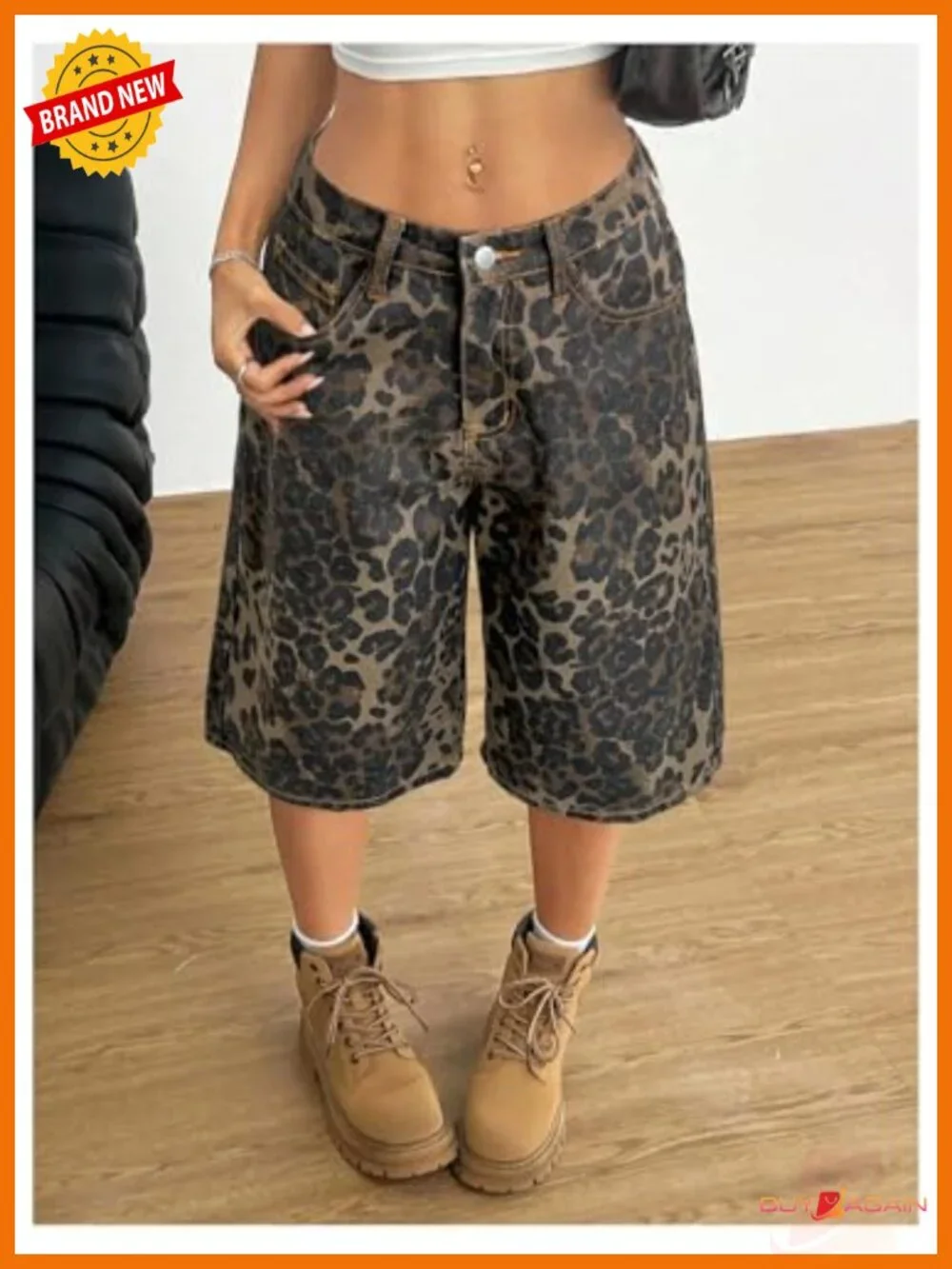 Low Rise Baggy Wide Leg Cargo Bermuda Shorts with Pockets